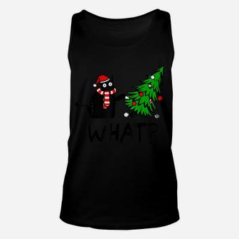 Funny Black Cat Gift Pushing Christmas Tree Over Cat What Unisex Tank Top | Crazezy CA