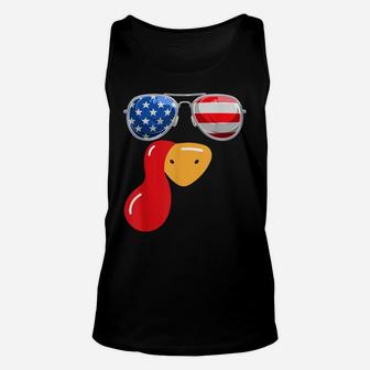 Funny Cute Turkey Face Thanksgiving American Flag Sunglasses Unisex Tank Top | Crazezy