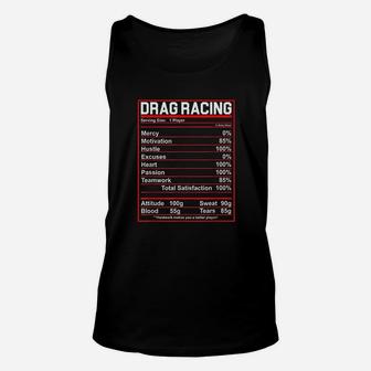 Funny Drag Racing Nutrition Facts Car Lover Unisex Tank Top | Crazezy