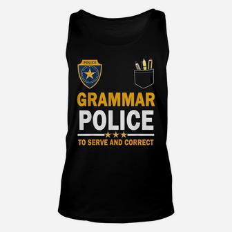 Funny English Teacher Grammar Police Woman Man Unisex Tank Top | Crazezy UK