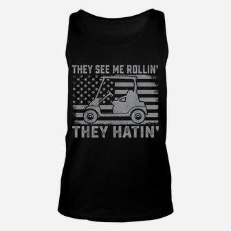Funny Golfer Dad Husband Mens They See Me Rollin They Hatin Unisex Tank Top | Crazezy UK