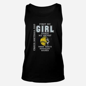 Funny Proud Softball Dad Girl Stole My Heart Unisex Tank Top | Crazezy