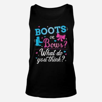 Gender Reveal Boots Or Bows What Do You Think Baby Party Unisex Tank Top | Crazezy