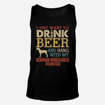 German Wirehaired Pointer Dad Drink Beer Hang With Dog Funny Unisex Tank Top | Crazezy
