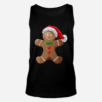 Gingerbread Man Cookie With Santa Claus Hat Christmas Unisex Tank Top | Crazezy