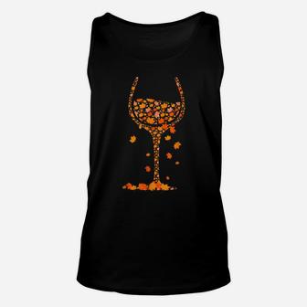 Glass Of Wine Maple Leaf Autumn Fall Funny Drink Wine Lover Unisex Tank Top | Crazezy