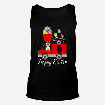 Happy Easter Fire Truck Easter Egg Cute Bunny Firefighter Unisex Tank Top | Crazezy AU