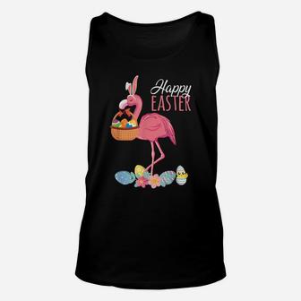 Happy Easter Flamingo With Easter Egg Basket Hunting Unisex Tank Top | Crazezy