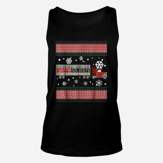 Happy Holidays-Semi Truck Shirt-Snow-Snowflakes Tee Shirt Unisex Tank Top | Crazezy