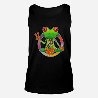 Hippie Frog Peace Sign Yoga Frogs Hippies 70s Unisex Tank Top | Crazezy UK