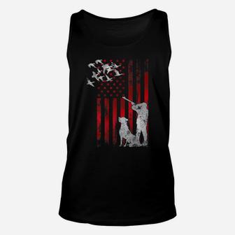 Hunters Distressed Patriotic American Usa Flag Duck Hunting Unisex Tank Top | Crazezy