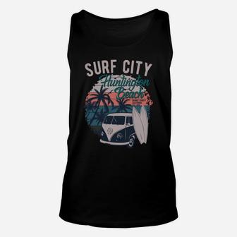 Huntington Beach Surf City California Vintage Surf Badge Unisex Tank Top | Crazezy