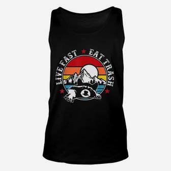 Live Fast Eat Trash Funny Raccoon Camping Unisex Tank Top | Crazezy