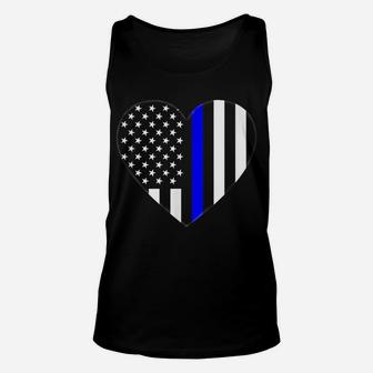 Love Our Police Officer Us Flag Heart Thin Blue Line Unisex Tank Top | Crazezy