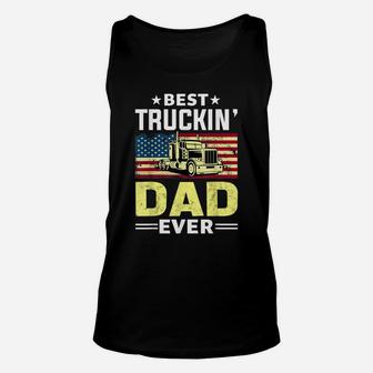 Mens Best Trucking Dad Ever Shirt Truck Driver Gifts USA Flag Unisex Tank Top | Crazezy