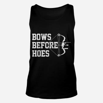 Mens Bows Before Hoes Archery Bow Hunting Funny Archer Gift Unisex Tank Top | Crazezy