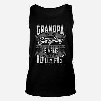 Mens Grandpa Knows Everything Funny Grandpa Fathers Day Gifts Unisex Tank Top | Crazezy CA