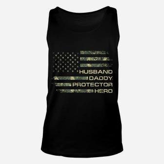 Mens Husband Daddy Protector Hero Shirt Fathers Day Flag Gift Tee Unisex Tank Top | Crazezy