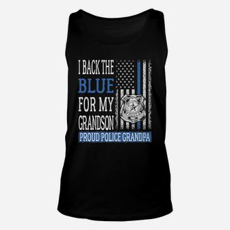 Mens I Back The Blue For My Grandson Proud Police Grandpa Family Unisex Tank Top | Crazezy UK