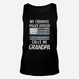 Mens Mens My Favorite Police Officer Calls Me Grandpa Thin Blue Unisex Tank Top | Crazezy