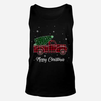 Merry Christmas Buffalo Truck Tree Red Plaid For Men Women Unisex Tank Top | Crazezy
