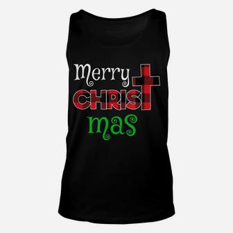 Merry Christmas Christians S Buffalo Plaid Pajamas Unisex Tank Top | Crazezy