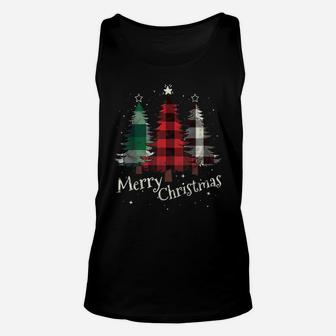 Merry Christmas Gift Family Three Xmas Trees Buffalo Plaid Unisex Tank Top | Crazezy