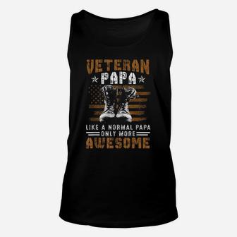 Military Veteran Papa Vintage Us American Flag Fathers Day Unisex Tank Top | Crazezy