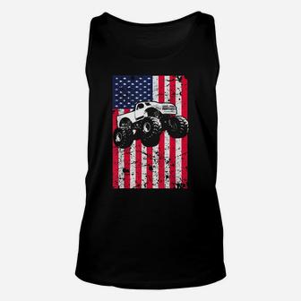 Monster Truck American Flag Racing Usa Patriotic Unisex Tank Top | Crazezy