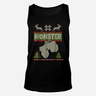 Monster Truck Ugly Christmas Sweater Shirt Big Cars Xmas Tee Unisex Tank Top | Crazezy