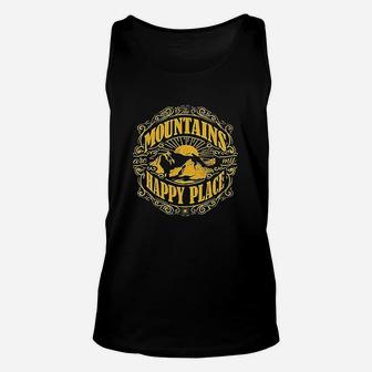 Mountains Are My Happy Place Cool Vintage Hiking Camping Unisex Tank Top | Crazezy