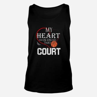 My Heart Is On That Court Basketball Mom Dad Unisex Tank Top | Crazezy