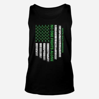 No One Fights Alone Usa Flag Mental Health Awareness Shirts Unisex Tank Top | Crazezy