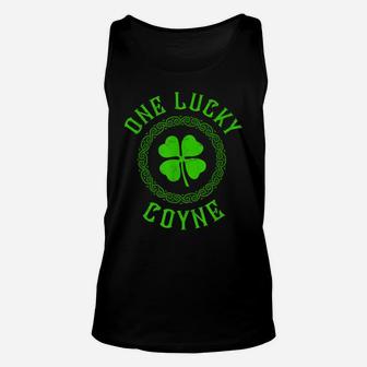 One Lucky Coyne Irish Last Name Distressed Clover T-Shirt Unisex Tank Top | Crazezy CA