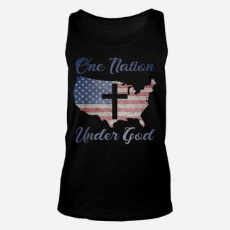 One Nation Under God Christian Cross American Flag Usa Map Unisex Tank Top | Crazezy