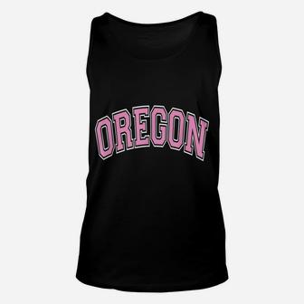 Oregon Varsity Style Pink Text Unisex Tank Top | Crazezy