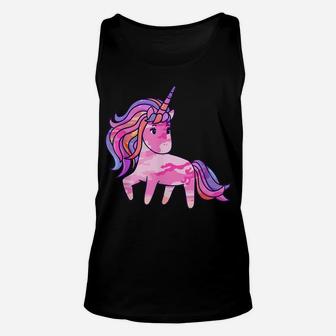 Pink Camo Unicorn Camouflage - Cute Mythical Animal Lovers Unisex Tank Top | Crazezy