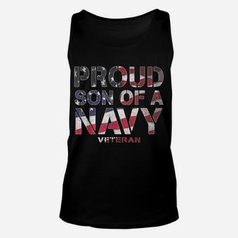 Proud Son Retired United States Veteran Navy Usa Flag Unisex Tank Top | Crazezy DE