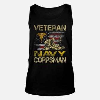 Proud Veteran Navy Corpsman Flag Vintage Shirt 4Th Of July Unisex Tank Top | Crazezy