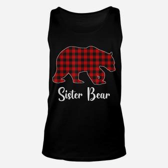 Red Plaid Bear Christmas Pajama Sister Matching Family Unisex Tank Top | Crazezy