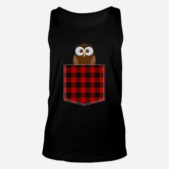 Red Plaid Owl In Pocket Buffalo Family Pajama Christmas Unisex Tank Top | Crazezy