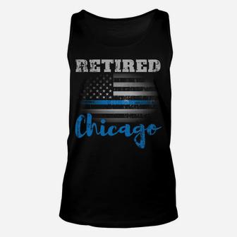 Retired Police Officer Chicago American Flag Design Sweatshirt Unisex Tank Top | Crazezy