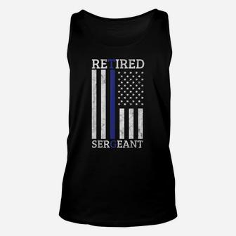 Retired Sergeant Police Thin Blue Line American Flag Unisex Tank Top | Crazezy