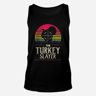 Retro Turkey Slayer Sunset Vintage Hunting Turkey Funny Gift Unisex Tank Top | Crazezy