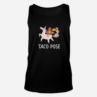 Sloth Doing Yoga On Unicorn Eating A Taco Funny Meme Unisex Tank Top | Crazezy DE