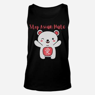 Stop Asian Hate With Love Kanji Bear Unisex Tank Top | Crazezy
