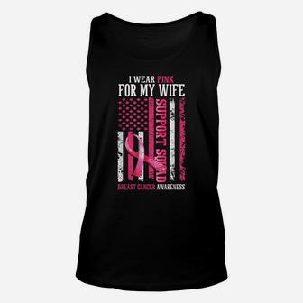 Support Squad I Wear Pink For My Wife American Usa Flag Unisex Tank Top | Crazezy