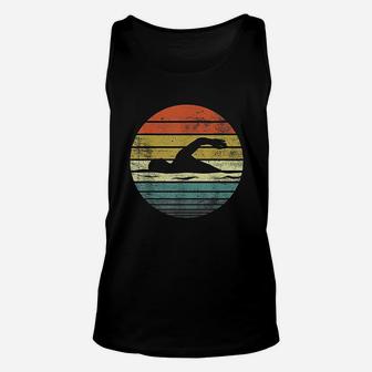 Swimmer Gifts Funny Retro Vintage Sunset Swim Coach Swimming Unisex Tank Top | Crazezy