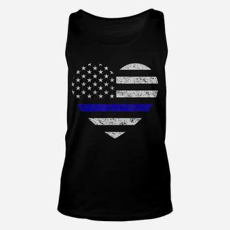 Thin Blue Line American Flag Heart Police Unisex Tank Top | Crazezy