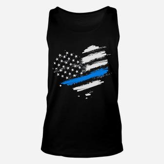 Thin Blue Line Flag Heart Style Law Enforcement Vintage Sweatshirt Unisex Tank Top | Crazezy
